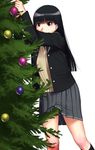  amagami ayatsuji_tsukasa black_eyes black_hair blazer christmas_tree jacket long_hair pleated_skirt sakamoto_mineji school_uniform skirt skirt_lift solo sweater white_background 