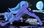  blue_eyes blue_hair butt cetaceaphile cutie_mark equine eye female feral friendship_is_magic hair horn horse mammal mane moon my_little_pony pegasus pony princess_luna_(mlp) royalty solo space winged_unicorn wings 