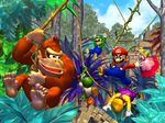  3d 90s blonde_hair donkey_kong dress facial_hair gloves hat jungle luigi mario mario_(series) mario_party mustache nature official_art overalls princess_peach super_mario_bros. wario 