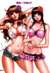  2girls breasts highres large_breasts midriff multiple_girls nail_polish tabe_koji wavy_hair 