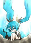  aqua_eyes aqua_hair chibi dress floating_hair hatsune_miku leg_hug long_hair nyosuke shinkai_shoujo_(vocaloid) sitting solo twintails very_long_hair vocaloid 