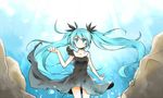  aqua_eyes aqua_hair dress floating_hair hatsune_miku long_hair nyosuke shinkai_shoujo_(vocaloid) solo twintails very_long_hair vocaloid 