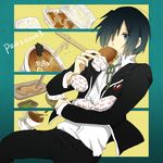  bad_id bad_pixiv_id blue_eyes blue_hair food hair_over_one_eye hamburger male_focus noodles persona persona_3 ramen school_uniform solo suchan2776 takoyaki yuuki_makoto 