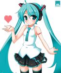  2012 ama_(monochrome_works) aqua_hair bad_id bad_pixiv_id blush dated green_eyes hatsune_miku headphones heart long_hair necktie simple_background skirt smile solo thighhighs twintails very_long_hair vocaloid vocaloid_(lat-type_ver) white_background 