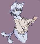  animal_ears copyright_request furry kuroi_moyamoya naked_sweater simple_background solo sweater tail tail_wagging torn_clothes 