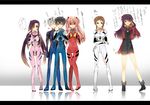  4girls akise_aru amano_yukiteru ayanami_rei ayanami_rei_(cosplay) bad_id bad_pixiv_id blush bodysuit cosplay eyepatch gasai_yuno highres hino_hinata ikari_shinji ikari_shinji_(cosplay) kasugano_tsubaki katsuragi_misato katsuragi_misato_(cosplay) knife makinami_mari_illustrious makinami_mari_illustrious_(cosplay) mirai_nikki multiple_boys multiple_girls nagisa_kaworu nagisa_kaworu_(cosplay) neon_genesis_evangelion nervous nishinomiya_saku pink_bodysuit plugsuit rebuild_of_evangelion souryuu_asuka_langley souryuu_asuka_langley_(cosplay) standing translated tsundere uryuu_minene white_bodysuit yandere 