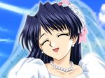  1girl blue_hair doushin dress happy long_hair suruga_ryoko wedding_dress 