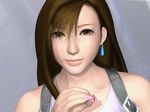  3d animated animated_gif bare_shoulders brown_eyes brown_hair earrings fighting_cuties final_fantasy final_fantasy_vii hands jewelry long_hair looking_at_viewer nail_polish sexually_suggestive smile solo suspenders tank_top tifa_lockhart 
