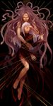  armlet barefoot closed_eyes covering_eyes dark_persona dark_sakura dress facial_mark fate/stay_night fate_(series) fatlulu_(1008) feet forehead_mark hair_ribbon highres legs long_hair matou_sakura multiple_girls pinstripe_pattern purple_hair realistic ribbon rider side_slit snake snake_hair striped turtleneck vertical_stripes white_hair 