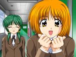  2girls doushin game_cg glasses green_hair happy komiya_haruto multiple_girls orange_hair satonaka_kei short_hair suruga_miho 