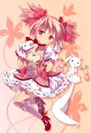  :3 bow bubble_skirt choker frilled_skirt frills gloves hair_bow highres kaname_madoka kyubey magical_girl mahou_shoujo_madoka_magica pink_eyes pink_hair short_hair short_twintails skirt twintails ukke white_gloves 