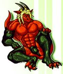  abs anthro balls belt biceps big_muscles blonde_hair bulge claws clothed clothing dragon drakians flaccid gloves green_eyes hair half-dressed horn larathen latex legwear long_hair looking_at_viewer male muscles pecs penis pose red red_body red_dragon rubber scales sitting solo speedo spread_legs spreading stockings swimsuit thong toe_claws toeless_socks topless underwear 