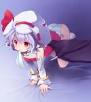  all_fours alternate_costume bad_id bad_pixiv_id bare_shoulders bat_wings blue_hair blurry child curiosities_of_lotus_asia detached_sleeves hat hat_ribbon kedama_milk mouth_hold no_pants panties pointy_ears red_eyes remilia_scarlet ribbon side-tie_panties slit_pupils solo striped striped_panties touhou underwear wings 
