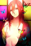  bad_id bad_pixiv_id breasts bug butterfly flat_chest highres insect japanese_clothes kazari_tayu kimono naruto naruto_(series) nipples open_clothes petals red_eyes red_hair solo tayuya 