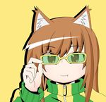  atlus brown_hair cosplay ezaki_itsuki fang glasses holo horo jacket persona persona_4 satonaka_chie satonaka_chie_(cosplay) spice_and_wolf 