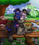 anthro bench blush bodily_fluids canid canine canis chastity_belt chastity_belt_only chastity_cage chastity_cage_only chastity_device chastity_device_only collar collar_only crowd cuffs_(clothing) cursed cursed_object day domestic_dog dripping duo femboy genital_fluids gesture group hand_gesture hand_on_butt hi_res holding_another hug hugging_another humiliation husky kissing leaking_precum light magic male male/male mammal nordic_sled_dog nude orgasm orgasm_control orgasm_denial park park_bench pinup pointing pointing_at_another pose precum precum_drip precum_string public public_humiliation public_nudity saylir shy spitz submissive submissive_anthro submissive_male sunlight sweat sweatdrop teardrop tears teary_eyes teasing wolf