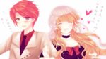  1girl beatrice blonde_hair blush bow breasts chinese choker cleavage closed_eyes collarbone fang formal frills heart long_hair medium_breasts necktie red_hair silver_eyes suit sweatdrop translated umineko_no_naku_koro_ni ushiromiya_battler verjuice 