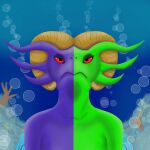 alebrije ambiguous_gender amphibian animal_humanoid anthro axolotl bovid caprine cheloniid digital_drawing_(artwork) digital_media_(artwork) goat green_body half-closed_eyes hi_res horn humanoid hybrid looking_at_viewer mammal marine marine_humanoid michelle-buo mole_salamander mythological_creature mythological_scalie mythology narrowed_eyes portrait purple_body red_eyes reptile salamander scalie sea_turtle simple_background solo three-quarter_portrait turtle under_sea