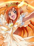  :d blush bow brooch choker cure_sunny dress happy head_wings hino_akane_(smile_precure!) jewelry long_hair magical_girl open_mouth orange_(color) orange_background orange_choker orange_dress orange_eyes orange_hair precure princess_form_(smile_precure!) ribbon shogo_(4274732) smile smile_precure! solo tiara 