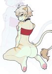 anthro batya big_butt bottomless bottomless_male butt clothed clothing collar colored_nails felid feline femboy finn_(itsjay) hi_res lion looking_at_viewer male mammal nails pantherine pawpads paws solo spiked_collar spikes