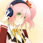  1girl alfa_system breasts coat green_eyes hairband headphones kanonno_grassvalley long_hair pink_hair ribbon smile tales_of_(series) tales_of_the_world_radiant_mythology_3 