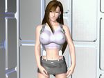  3d animated animated_gif belt breasts brown_eyes brown_hair censored earrings fighting_cuties final_fantasy final_fantasy_vii jewelry large_breasts long_hair looking_at_viewer navel panties panty_pull skirt solo standing suspenders tank_top tifa_lockhart underwear 