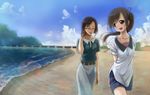  arms_behind_back bad_id bad_pixiv_id brown_eyes brown_hair closed_eyes glasses long_hair multiple_girls neki_(wakiko) sakai_wakana short_hair smile takakura_naoko tari_tari 