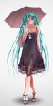  alternate_color ankle_strap aqua_eyes aqua_hair bag bare_shoulders black_dress collarbone crossed_legs dress feet full_body grin hatsune_miku head_tilt high_heels jewelry long_hair looking_at_viewer nail_polish necklace open_toe_shoes sandals see-through shoes simple_background skirt_hold smile solo standing strappy_heels toenail_polish toes twintails umbrella very_long_hair vocaloid watson_cross white_background wokada 