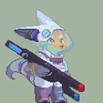 1:1 animated anthro astronaut_suit biped blue_eyes canid canine eyebrows fox fur gun holding_gun holding_object holding_ranged_weapon holding_weapon kemono male mammal nekokaii orange_body orange_fur ranged_weapon solo walk_cycle weapon white_eyebrows