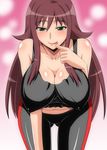  :p akana_rui breasts brown_hair chousoku_henkei_gyrozetter cleavage covered_nipples green_eyes hanging_breasts huge_breasts long_hair naughty_face solo tongue tongue_out zerosu_(take_out) 
