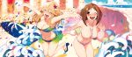  2girls ;d absurdres ahoge areolae bangs between_breasts bikini blonde_hair blush bob_cut breasts brown_hair commentary_request cowboy_shot eyebrows_visible_through_hair feet groin hair_ornament hands_up highres huge_filesize large_breasts legs_together long_hair medium_breasts menea multi-strapped_bikini multiple_girls nail_polish navel nipple_slip nipples o-ring o-ring_bikini o-ring_top one_eye_closed open_mouth original pink_nails red_eyes smile standing star star_hair_ornament stomach swimsuit 