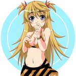  alternate_hairstyle aosi_(wasabiranzy) bad_id bad_pixiv_id belly bikini bikini_skirt blonde_hair charlotte_dunois infinite_stratos long_hair purple_eyes swimsuit twintails two_side_up 