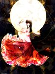  black_hair branch dress full_moon hime_cut houraisan_kaguya japanese_clothes jeweled_branch_of_hourai long_hair masamune_(eight5050) moon red_eyes solo touhou 