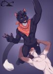 anthro black_body black_fur black_hair dipstick_tail domestic_cat duo felid feline felis fellatio fur hair hi_res intraspecies irrumatio isaac_bishop_(bishopsquared) katfishcom kerchief kerchief_only looking_at_viewer male male/male male_penetrated male_penetrating male_penetrating_male mammal markings mostly_nude neckerchief neckerchief_only nude oral penetration penile sex siamese sil_blackmon standing tail tail_markings throat_swabbing tongue tongue_out whiskers