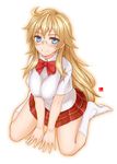  akanagi bad_id bad_pixiv_id ben-tou blonde_hair blue_eyes breasts glasses large_breasts long_hair plaid plaid_skirt shaga_ayame skirt smile socks solo white_legwear 