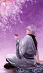  bad_id bad_pixiv_id cherry_blossoms gintama hadanugi_dousa japanese_clothes kimono long_sleeves male_focus sakata_gintoki short_sleeves silver_hair sitting solo tactician_jin tree 