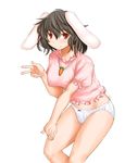  animal_ears black_hair blush breasts bunny_ears carrot carrot_necklace covered_nipples inaba_tewi jewelry kasuga_yukihito large_breasts necklace no_pants older panties pendant red_eyes short_hair solo teenage touhou underwear v white_panties 