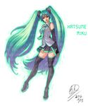  2012 boots character_name dated detached_sleeves green_hair hatsune_miku headset high_heels long_hair necktie renirevenge shoes skirt solo thigh_boots thighhighs twintails very_long_hair vocaloid 