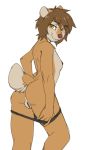  anthro breasts butt clothing female jailbird looking_at_viewer mammal nipples panties panties_down pussy small_breasts smile solo standing underwear ursine 