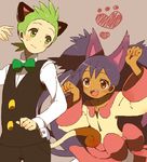  1boy 1girl animal_ears dent_(pokemon) iris_(pokemon) meowth pokemon pokemon_(anime) purrloin tail 