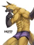  &#20116;&#33394; 8pack anthro biceps big_muscles black_fur blue_eyes boxer_briefs boxers brown_fur bulge canine clothed clothing dog eyewear fangs fur glasses half-dressed male mammal muscles open_mouth pecs pose solo standing sweat tongue topless underwear unknown_artist 