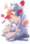  animal_ears bad_id bad_pixiv_id barefoot breasts cat_ears cat_tail colored_pubic_hair green_eyes inkblot medium_breasts nipples nude original pubic_hair short_hair silver_hair silver_pubic_hair sitting solo tail watanabe_yasuaki yokozuwari 