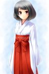  1girl black_hair japanese_clothes komimiyako komitsu miko purple_eyes short_hair solo steins;gate urushibara_ruka 