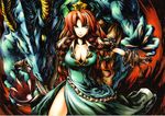  bad_id bad_pixiv_id braid breasts cleavage dragon eastern_dragon gibagiba green_eyes hat hong_meiling horn large_breasts long_hair looking_at_viewer red_hair solo star touhou traditional_media twin_braids 