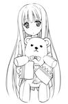  doll_hug greyscale kami-sama_no_memo-chou lineart long_hair monochrome pajamas shionji_yuuko sky_(freedom) stuffed_animal stuffed_toy teddy_bear 