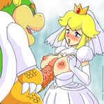  1girl artist_request bestiality blonde_hair blue_eyes blush bowser breasts claws clothes crown dress elbow_gloves gloves horns huge_penis koopa large_breasts lowres nintendo nipples paizuri paper_mario penis princess princess_peach red_eyes red_hair shell spiked_penis spikes super_mario_bros. super_paper_mario teeth tuxedo veil wedding_dress 