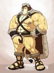  anthro armor ball_fondling balls barbarian belt biceps big_muscles bulge cape clothed clothing drunklion feline footwear fur grisser half-dressed hat helmet huge_muscles lion loincloth looking_at_viewer male mammal muscles nipple_piercing nipples pecs piercing sandals shoes solo topless underwear vein veins white_fur yellow_eyes yellow_fur 