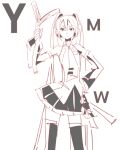  1girl closed_mouth detached_sleeves food greyscale hand_on_own_hip hatsune_miku headset holding holding_food holding_vegetable long_hair monochrome necktie nippori_honsha pleated_skirt sketch skirt solo spring_onion thighhighs tie_clip twintails vegetable very_long_hair vocaloid 