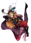  blonde_hair cape cefca_palazzo clown feathers final_fantasy final_fantasy_vi hat high_heels highres male_focus nshi pale_skin pointy_ears shoes solo 