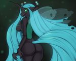  anthrofied ben300 big_breasts big_butt blue_hair breasts butt changeling claws equine female friendship_is_magic green_eyes hair horn long_hair looking_at_viewer looking_back mammal my_little_pony nude queen queen_chrysalis_(mlp) royalty side_boob smile solo standing wings wyraachur 
